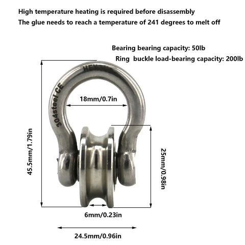 Detachable U Shaped Pulley Small Size With Short Screw Groove Wheel Track Fixed Pulley For Wire Rope Traction In Small Crane Salvage Systems Built Tough Durable 304 Stainless Steel High Load Bearing Capacity, 25mm wheel