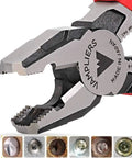 Close-up of 4 Piece Screw Extraction Pliers Gift Set showing serrated jaws gripping rusted screws and bolts with hardened steel tips.