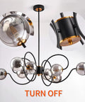 Mid Century Modern Black Eight Light Glass Globe Sputnik Chandelier For Living Room And Dining Room High Ceiling Pendant Light Fixture, Adjustable Height, Smoke Gray Glass, Easy Install, Dope Statement Lighting.
