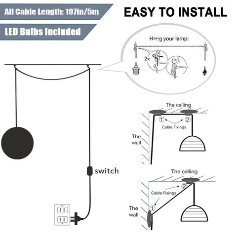 Plug In Moon Lamp Pendant Light With Cord For Kids Room White Sixteen Point Four Foot Hanging Light Cord With Switch Wall Outlet
