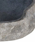 HKPWRBFG River Stone Wash Basin, Oval Bathroom Sink, Grey Countertop Bowl featuring smooth polished interior.