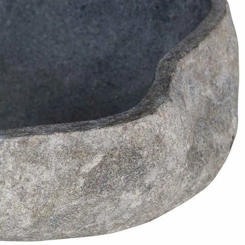 HKPWRBFG River Stone Wash Basin, Oval Bathroom Sink, Grey Countertop Bowl featuring smooth polished interior.