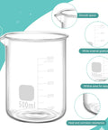 Borosilicate Glass Beaker Set With Stirring Rod For Lab Chemistry 500ml with smooth spout and white enamel graduations