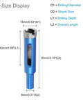 CoCud blue diamond core drill bit with round shank, 16mm diameter for tile/stone/marble concrete drilling, front view