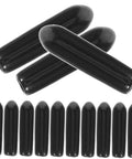Heavy Duty Dishwasher Rack Prong End Caps 200 Pack Black Plastic Tip Protectors displayed in a group, showcasing smooth, rounded edges.