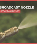 Close-up of broadcast nozzle spraying from ATV Boomless Broadcast And Spot Sprayer With 16 Gallon Tank 2.2 GPM On Demand 70 PSI 12V Power 14 Foot Spray Swath NSQ Series Pump For Fast Reliable Field And Lawn Coverage.