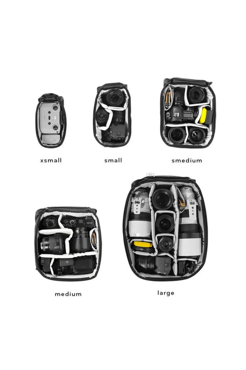 Small Camera Cube V2 for custom organization and protection with weatherproof shell foam sub lining and FlexFold dividers in various sizes.