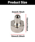 10 Pack 75 Ohm Coax Terminator Caps For Coaxial Cables shown with dimensions 10mm by 15mm, nickel-plated zinc alloy, rust-resistant.