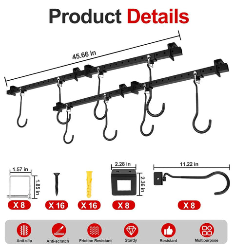 Ceiling Mounted Bike Rack For Garage And Basement, Heavy Duty Hangers With Rubber Pads, Adjustable Ceiling Hooks.