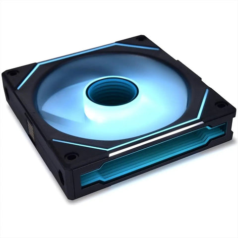 UNI Fan SL Infinity 120mm Triple Pack ARGB Case Fans With Infinity Mirror Daisy Chain Design angled view in black.