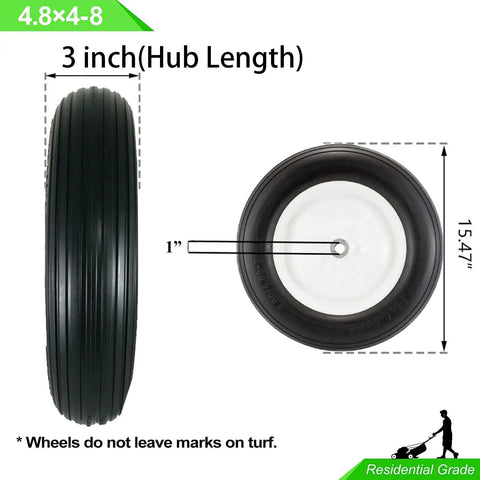 Flat Free 16 Inch Wheelbarrow Tire 4.80 8 With 1 Inch Axle And 3 Inch Hub Solid Foamed Replacement Wheel For Log Splitter Yard Cart