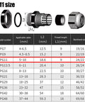 PG11 size chart for Waterproof Inline Cord Switch With Red Light Rocker Button DPST On Off Toggle Switch For Outdoor Use 20A 125V And 16A 250V Heavy Duty Start Stop Power Switch With Dual Entry And Exit Lines