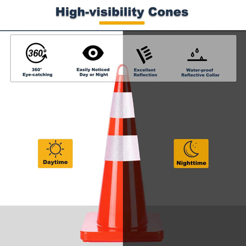 Upgraded 28 Inch Traffic Cones 6 Pack PVC Orange Construction Cones With Reflective Collar And Weighted Base For Driveway Road Safety