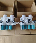 Water Inlet Solenoid Valve For Washing Machine 120V With 4 Port Design No Fuss Easy Install Cyan Long Lasting Plastic Construction Replacement Part For W11096268 And W11165546, white 4-port cyan valve in box