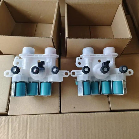 Water Inlet Solenoid Valve For Washing Machine 120V With 4 Port Design No Fuss Easy Install Cyan Long Lasting Plastic Construction Replacement Part For W11096268 And W11165546, white 4-port cyan valve in box