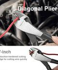 Versatile Pliers Set For DIY Home Maintenance Including 8 Inch Needle Nose Pliers, 8 Inch Diagonal Cut Pliers close-up cutting wire