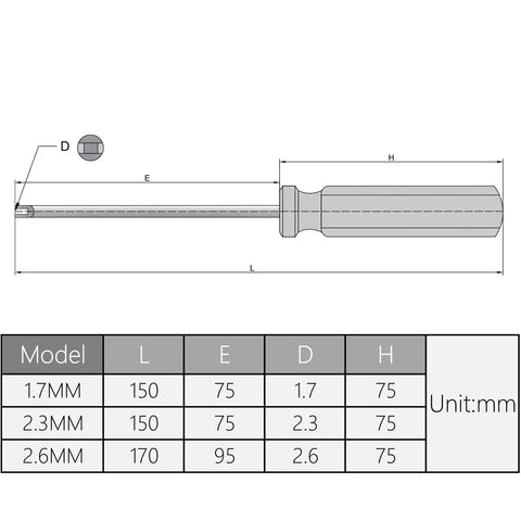 Magnetic U-Type Spanner Screwdriver With 1.7mm Tip And 3 Inch Shaft showing dimensions and specifications for nail pulling and automotive work.