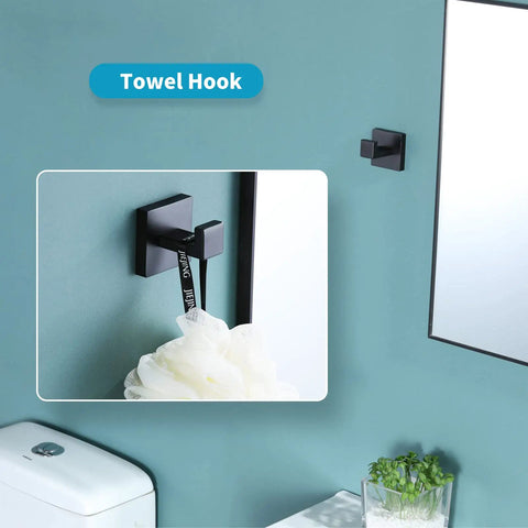 Matte Black 4 Piece Bathroom Hardware Set Stainless Steel Wall Mount Includes 23.6 Inch Towel Bar Toilet Paper Holder Towel Ring And Coat Hook SUS304 Quality