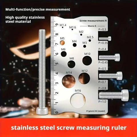 Two Piece Stainless Steel Screw And Bolt Caliper Set With Precision Thread And Diameter Gauge M1 To M12 on black background