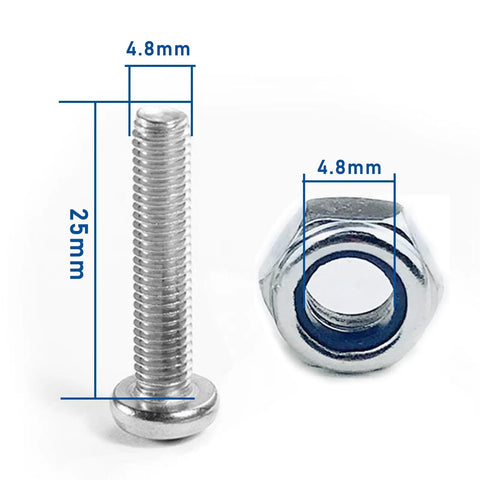 8 Piece Replacement Screw Set For 10x10 Pop Up Canopy Tents And Patio Shelters, including 25mm screw and 4.8mm nut dimensions.