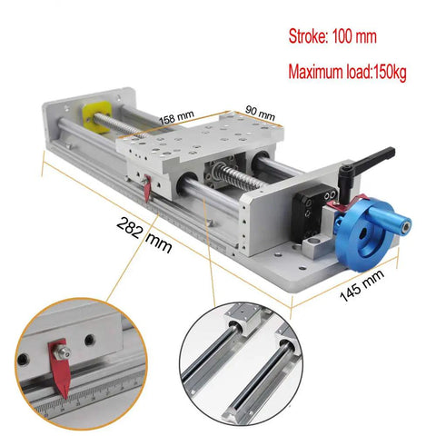 8 Inch Ball Screw Linear Guide Rail System With 1605 Ballscrew, 150kg Load Capacity, Aluminum Alloy Profile, Sandblasted Finish, BK12 End Support, HD Ruler, And Handwheel For Non Standard Automation And CNC Equipment Transformation, with handwheel and scale