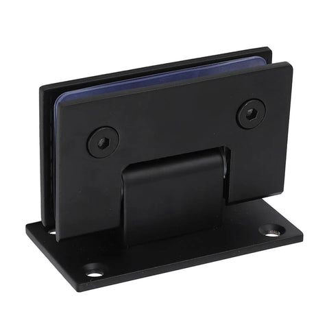 Glass Shower Door Hinge Heavy Duty Stainless Steel 90 Degree Hinges For Frameless Glass Doors, black finish, close-up view