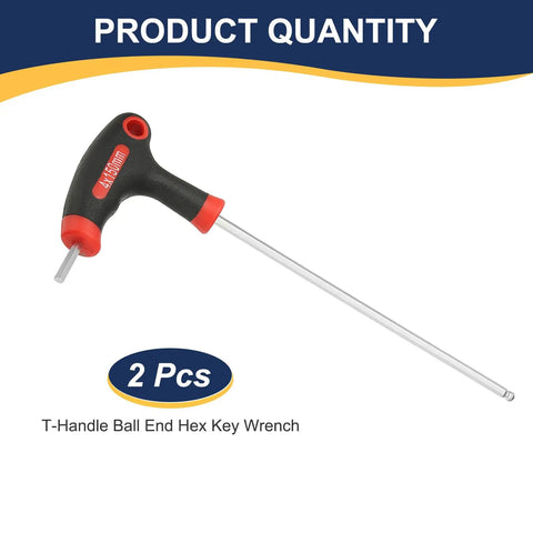 2 Pack T-Handle Ball End Hex Key Wrenches, 4mm Cr-V, Extra Long 212mm Length, T Key Inner Hex Spanner for Repairs