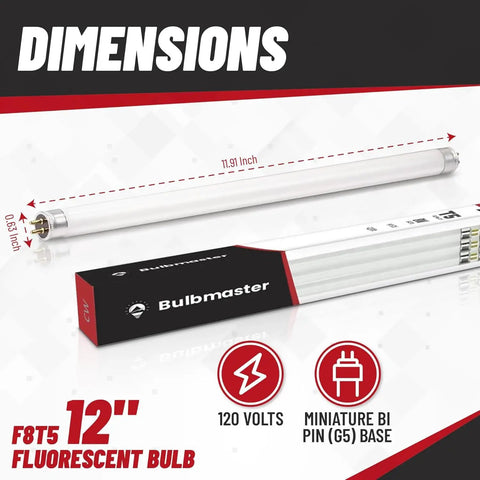 F8T5CW 12 Inch Fluorescent Bulbs 8W Cool White 4100K Under Cabinet And Counter Linear T5 Lights Pack Box and Bulb Display