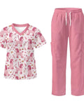 Hot Pink Scrubs Tops And Pants Set For Women Perfect For Nurses Veterinary Techs Dental Hygienists And Pet Groomers With Handy Pockets And All Day Comfort Workwear For Hospitals And Clinics with poodle print top