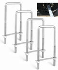 Beefy Heavy Duty Square U Bolts Kit With Frame Plates And Nuts Three Eighths Inch Diameter By Three Inch Wide By Seven Inch Long Stainless Steel U Clamp Bolts For Cars Trailers Ski Boats Tubes And Sailboats, displayed with nuts and plates