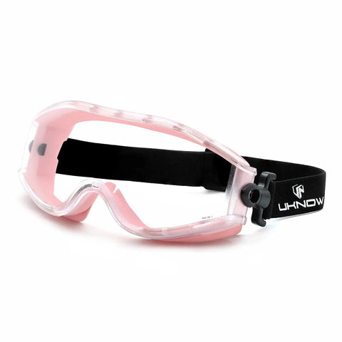 Over Glasses Safety Goggles With Anti Fog Clear Lens, ANSI Z87.1 Eye Protection For Lab Work, pink hydrophilic coated goggles