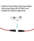 Top Shelf 5X20MM Inline Fuse Holder Screw Type With 22 AWG Wire For Fast Blow Glass Fuses 6 Pack, showing red wire and fuse holder design.