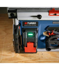 Heavy Hitter 18v Portable Table Saw 8 1/4 Inch Blade Bare Tool control panel showing brushless motor indicator light.