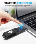 Kickass Fido2 Biometric Fingerprint Security Key With Usb Type C Passwordless Authenticator Device featuring hand using fingerprint scanner on laptop.