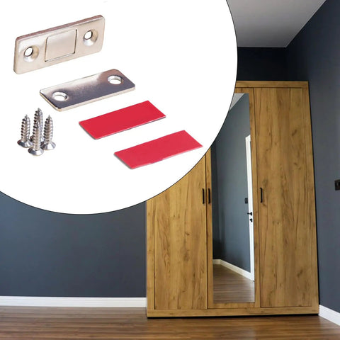 Super Sleek No Damage Cabinet Door Catches With Screws for Wardrobe And Drawer. Steel latch kit with screws for easy installation.
