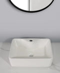 USZWBY Vessel Sinks Balcony Bathroom Ceramic Tabletop Washbasin Kitchen Sink Square design on countertop with round mirror.