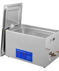 Top Shelf 30 Liter Heavy Duty Ultrasonic Cleaner With Stainless Steel Tank And Smart Heat Cycle, Digital Timer with lid open.