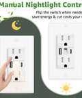 Fresh Vibe Night Light Wall Outlet Cover With Dual Usb Type A And C Fast Charging Ports Easy Toggle Switch Plate, hand toggling switch.