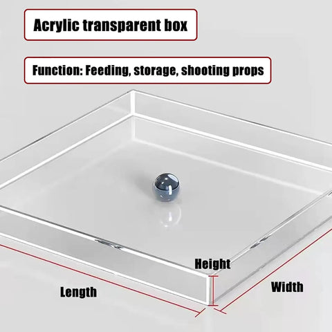 Clear Acrylic Water Tank For Shallow Sink Shots And Deep Water Displays with dimensions and a ball inside