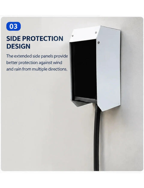 Beefed Up Wall Mounted EV Charger Weather Cover Rust Resistant Outdoor Armor For Home Plug In Station Rain Guard side protection design