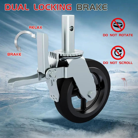 8 Inch Scaffolding Wheels Set Of 4 Heavy Duty Locking Casters 3500 Pound Rock Solid Capacity dual locking brake mechanism