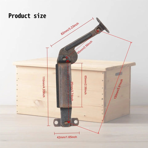 Self Balancing Lid Support Hinges Left And Right Dark Bronze Tone With Screws For Sofa Box Cabinet Toy Box And Shoe Bench Built In Spring Mechanism Durable Iron Anti Rust Easy Install Smooth Lift product size diagram