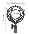 Universal 50mm Microphone Shock Mount And Clip Holder For 48 To 54mm Condenser Mics, black metal frame, front view with measurements