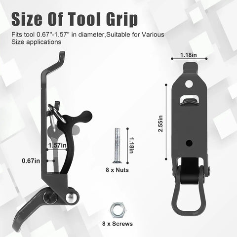 Roof Rack Shovel Mount Kit With Metal Rubber Clamp Brackets dimensions and components overview for Trucks and SUVs.