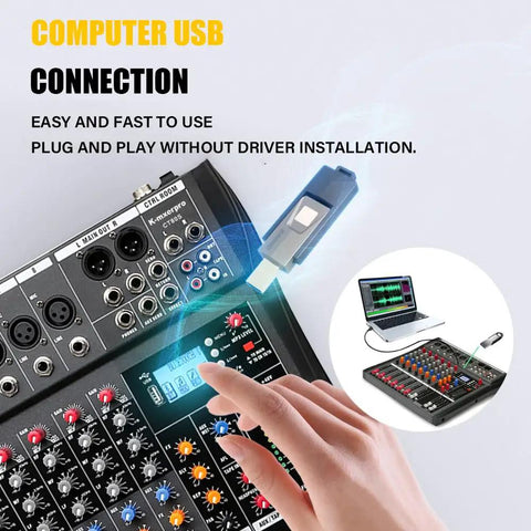 Eight Channel Professional Audio Mixer With 48V Phantom Power And USB Audio Interface, USB connection illustration