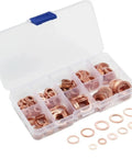 Flat Copper Washers And Gasket Kit Set For Automotive Repairs Heat Resistant Copper Rings And Solid Flat Seals Universal Fit For Sealing Bolts And Engine Components Durable DIY Auto Repair Essentials in organizer box, assorted M5-M14 sizes