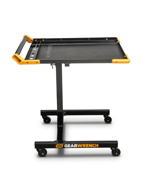 Adjustable Height Mobile Work Table From 35 To 48 Inches With 20 By 30 Inch Tray, EVA Mat, 125 Pound Center Load And 65 Pound Edge Load, Garage Ready Shop Table For Quick Access To Tools