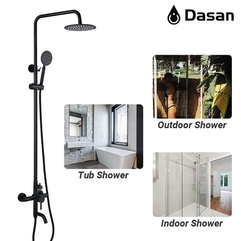 Outdoor Shower Fixture Set With 3 Function Matte Black Faucet 8 Inch Rainfall Shower Head Handheld Sprayer Spout And SUS 304 Stainless Steel Build For Durable Pro Grade Style Bathroom Shower Upgrade displayed