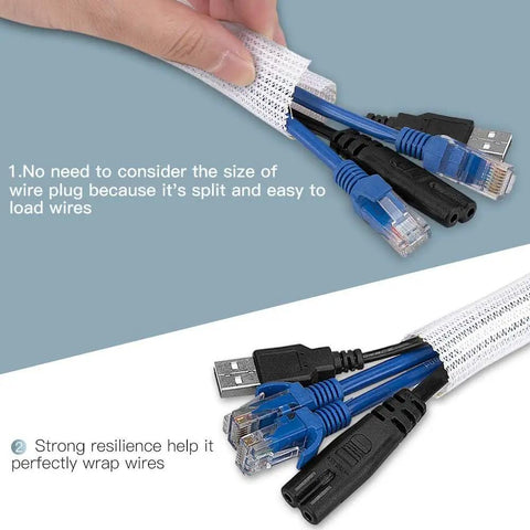 Cable Sleeve Six Point Six Feet Cord Cover For Home Office And TV Wires White No Fuss Pet Proof Cord Protector in use