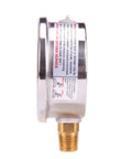 Side view of MEASUREMAN glycerin-filled pressure gauge; 2.5 in dial, 304 stainless steel case, 1/4 NPT brass connection
